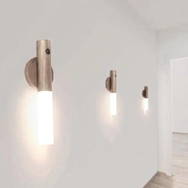 Imagem de Luminária de Parede Rústica com Sensor de Movimento 18cm Madeira e Acrílico 3 Modos Premium