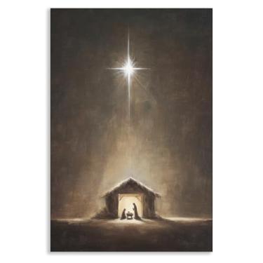 Imagem de Arte de parede em tela de presépio de Natal, pôster cristão do nascimento de Jesus, estampa religiosa bebê Jesus com estrela de Belém, decoração de parede de férias de inverno da família sagrada para
