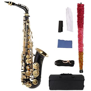 Imagem de Saxofone Profissional Saxofone Saxofone Alto EB Latão Lacado Ouro E Sax Plano 82Z Chave 4 Tipo com Escova de Limpeza Luvas Alça Acolchoada Bb/EB Latão Sax Iniciantes Kit (Cor: Preto EB)