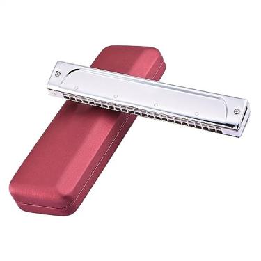 Imagem de Gaita de aço inoxidável engrossada, chave C, 24 furos, polifônica, profissional, tocando gaita para iniciantes