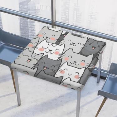 Imagem de hongjinglin Toalha de mesa quadrada para uso ao ar livre com borda elástica capa de mesa quadrada limpa gato fofo toalha de mesa cinza para ambientes externos, ambientes internos, pátio, jantar