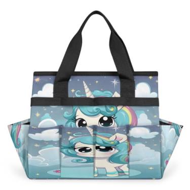 Imagem de Sacola de jardinagem fofa com nuvem de unicórnio com alça e 10 bolsos espaçosos, organizador de transporte, caixa de ferramentas de armazenamento resistente ao desgaste e reutilizável para jardim ao