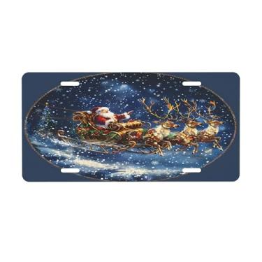 Imagem de Placa de licença de Papai Noel azul de Natal para a frente do carro placas de carro metal de alumínio adequado para placa de porta de caminhão, bar, café, acessórios automotivos para homens e mulheres