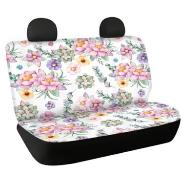 Imagem de Binienty Capa de assento de carro de flor rosa, capas de banco divididas de fácil instalação com gancho e laços, capa de assento traseiro automotivo resistente para mulheres e homens, acessórios de
