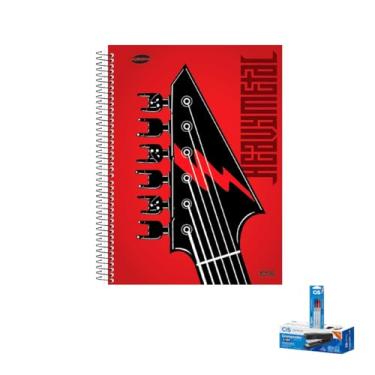 Imagem de Kit Caderno Masculino 20 Matérias 400 Folhas + Caneta Esferográfica Spiro 0.7mm + Grampeador Metallic C-15