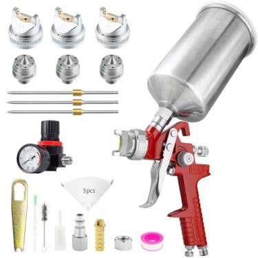 Imagem de RRJ Pistola de tinta spray HVLP com regulador de ar, bocais de 1,4/1,7/2,5 mm, copo de 1000cc, pistola de pintura automotiva, pistola de pintura para pintura doméstica, móveis, cerca