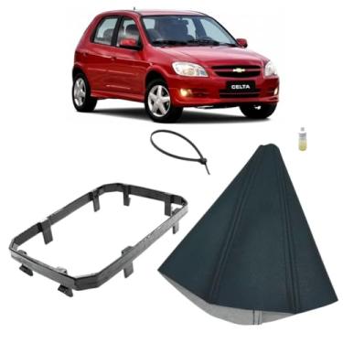 Imagem de Forração Coifa Com Suporte Aro Interno Alavanca Câmbio Manual Compatível Com Celta Lt 2010 Á 2015 (PRETO - COSTURA PRETA)