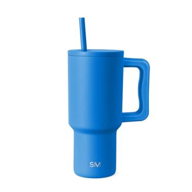 Imagem de Simple Modern Copo Trek de 850 g com alça e tampa de canudo | Caneca de viagem de aço inoxidável isolada amigável com suporte de copo | Azul supersônico