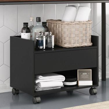 Imagem de Gabinete Armário Mesa De Cabeceira Multiuso Ivy 60cm 100% Mdf Bp Com 01 Gaveta Preto - Abmaza