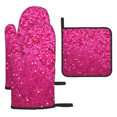 Imagem de Padrão de glitter – Conjunto de cozinha essencial de 3 peças, luvas seguras para calor e aderência de tampa, proteção para churrasco no forno, design de armazenamento suspenso.