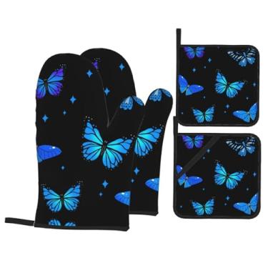 Imagem de Conjunto de luvas de cozinha estampadas com suportes de tampa, luvas de forno resistentes ao calor para manusear panelas quentes, grelhar, churrascos, kit de 4 peças.