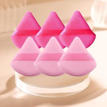 Imagem de Conjunto de 6 peças de pó de triângulo macio, puffs de pó para rosto, esponjas de maquiagem para base, adequado para ferramentas de maquiagem cosmética líquida e creme (rosa vermelho + rosa)