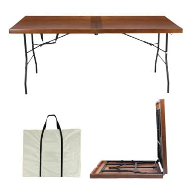 Imagem de Sleekform Mesa dobrável de madeira de 1,8 m com alça, mesas de banquete dobráveis de madeira para jantar - 1,8 m x 71 cm, portátil, resistente e leve para jantar, conferência ou piquenique
