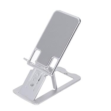 Imagem de Suporte de telefone dobrável portátil ergonômico 7 ajustes de ângulo inferior silicone liga de alumínio tablet titular para mesa escritório uso doméstico (Prata)