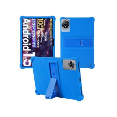 Imagem de Capa para tablet Raemond K80 10 polegadas Android 15, WUNIAK capa protetora de borracha leve à prova de choque, capa protetora ajustável de silicone macio para crianças, azul
