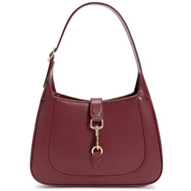 Imagem de Keyli Bolsa de ombro feminina de couro vegano, bolsas de ombro pequenas, com alça ajustável, Vinho tinto