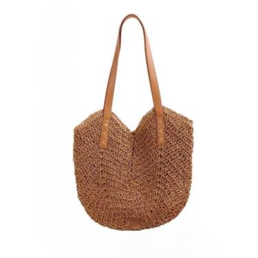 Imagem de Bolsa De Praia De Palha – Grande Capacidade Com AlçA De Ombro, Ideal Para FéRias De VerãO E Uso Recreativo(caqui)
