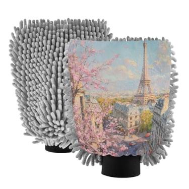 Imagem de STAYTOP Lindas luvas de lavagem de carro da Torre Eiffel, 2 peças, luvas de microfibra de chenille, sem arranhões, panos de esponja de lavagem ultra absorventes para carros, limpeza doméstica - M