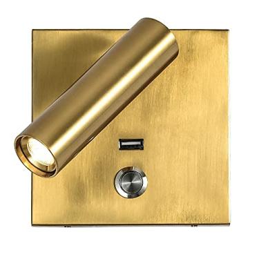 Imagem de Aplique de parede com porta USB de 5V 2.1A e interruptor, luminária de leitura para cama, arandela quadrada para interiores, ideal para quadros, cabeceira de quarto de hotel.