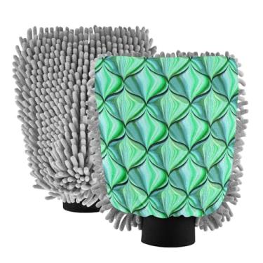 Imagem de STAYTOP Lindas luvas verdes de sereia para lavagem de carro, 2 peças, luvas de microfibra de chenille, sem arranhões, panos de esponja de lavagem ultra absorventes para carros, limpeza doméstica - M