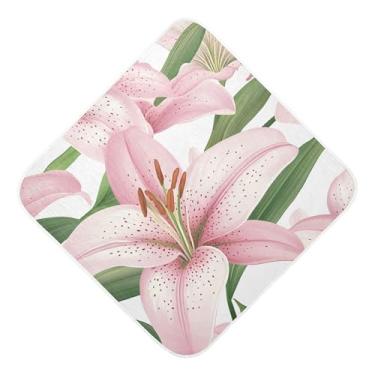 Imagem de Burbuja Toalha de banho de bebê Pink Lilies - Toalha com capuz de musselina macia e absorvente para recém-nascidos, 89 x 89 cm