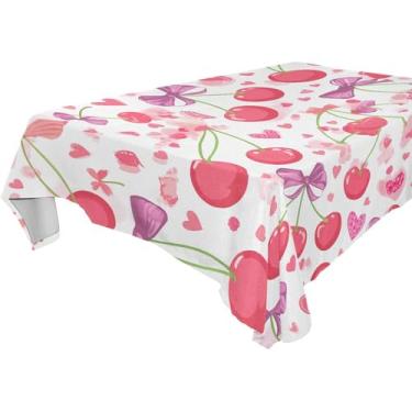 Imagem de Burbuja Toalha de mesa Cherry Bows Hearts, toalha de mesa retangular, anti-rugas, grossa para decoração de jantar, cozinha, festa, 137 x 183 cm