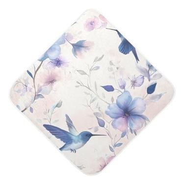 Imagem de Burbuja Blue Flowers Toalha de banho para bebês beija-flores - Toalha com capuz de musselina macia e absorvente para recém-nascidos, 89 x 89 cm