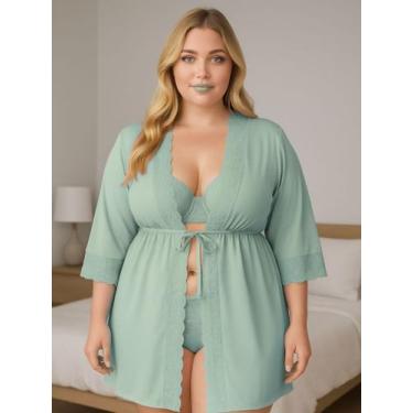 Imagem de Hobby Plus Size Feminino Roupão Tule detalhe Renda Luxo - c5 IZA, Verd