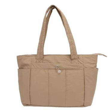 Imagem de Pssopp Bolsa Tote Feminina, Bolsa de Ombro Grande, Leve, Tecido Oxford, Bolsa para Trabalho Diário, Viagem, Acampamento (Bronzeado claro)
