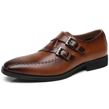 Imagem de Ahico Sapato social masculino com alça monge, clássico, Oxford, formal para negócios e casamentos, Marrom, 40