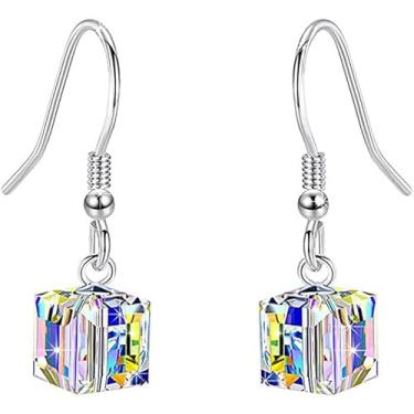 Imagem de Brincos quadrados de cristal para mulheres, brincos geométricos delicados, brincos pendentes de declaração, brincos multicoloridos e brilhantes, joias modernas, minimalistas, presentes de Natal e