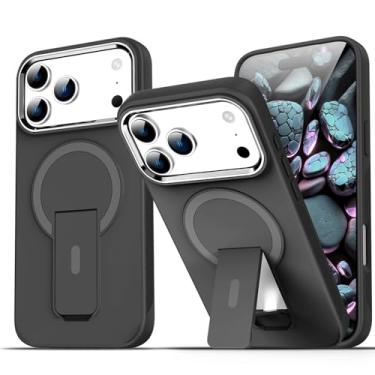 Imagem de Capa de celular dobrável de luxo com suporte, acabamento fosco e magnético, para iPhone 17 Air 16 E 15 14 13 12 11 Pro Max Plus (para iPhone 16 Pro/Preto Fosco)