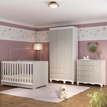 Imagem de Quarto De Bebê Completo Com Berço Americano 3 Em 1 Dengo Multimóveis MP4592 Branco-off White