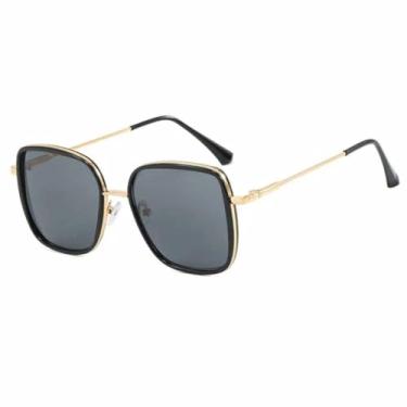 Imagem de HPIRME Óculos de sol femininos oversized com hastes de metal e proteção UV400 (preto e cinza)