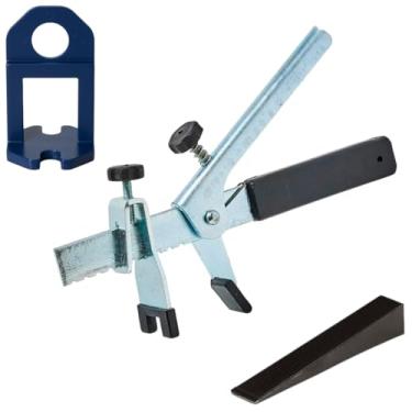 Imagem de Alicate de Aço Cabo Emborrachado + Cunha Preta Pacote 50 un + Nivelador Azul 1mm 100 un