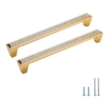 Imagem de Evionlin Puxadores de armário de cristal quadrados dourados de 19,2 cm, 2 peças, puxadores de armário de cozinha para puxadores de armário de quarto