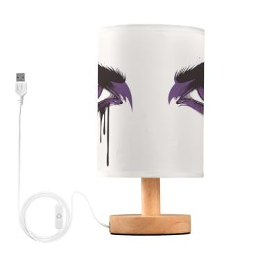 Imagem de Joisal Lâmpadas de olhos roxos para mesinhas de cabeceira, abajur de mesa de LED, abajur de linho, luminárias de sala de estar, decoração de quarto