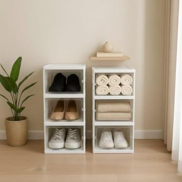 Imagem de Caixa Organizadora Empilhável com Porta Transparente, Branca, para Sapatos e Roupas, Armazenamento Modular