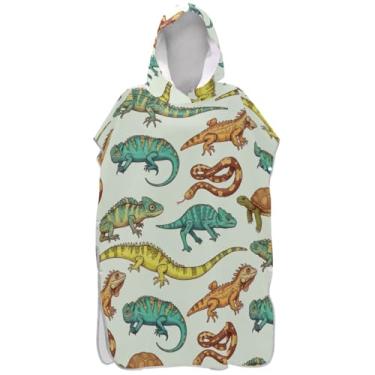 Imagem de Joisal Roupão reutilizável para troca de poncho de surfe para adultos toalhas de banho com capuz coloridas répteis lagartos ponchos femininos com capuz
