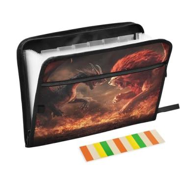 Imagem de Pasta de arquivo sanfonada Lion Dragon Fight A4 tamanho carta expansível, organizador de contas com bolsos