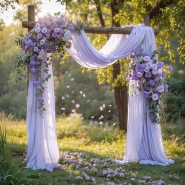Imagem de Tecido drapeado para arco de casamento, 2 painéis de 4,7 m, roxo transparente, pano de fundo, cortina de chiffon, lenço de voile, painéis drapeados para cerimônias de casamento e decoração de festa
