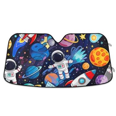 Imagem de Protetor solar colorido planetas astronauta para para-brisa de carro capa de para-brisa automotiva dobrável personalizada protetor solar retrátil L, 144,8 cm x 80 cm