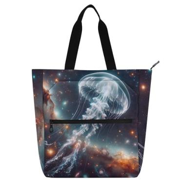 Imagem de GAIGEO Bolsa feminina Jellyfish Space Print Work Tote de lona universitária bolsa carteiro presente para amantes de livros