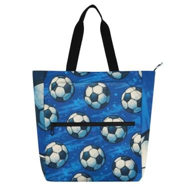Imagem de Bolinhas de futebol fofas azuis para trabalho, lona, escola, bolsa com zíper, bolsas para professores, presente para amantes de livros
