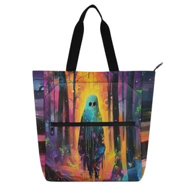 Imagem de Ghost Woods Bolsa feminina colorida de lona de trabalho com zíper bolsa de praia carteiro bolsa carteiro livro amante presente