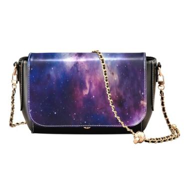Imagem de Bolsa tiracolo para edifícios e casas na água com alça de corrente, bolsas tiracolo femininas de couro, bolsas transversais de verão para mulheres, Nebulosa é azul e roxa com estrelas-1, One Size