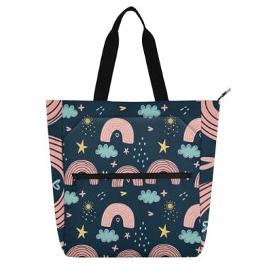 Imagem de GAIGEO Lindas bolsas de trabalho rainbows, para mulheres, lona, praia, escola, bolsa média, com compartimentos