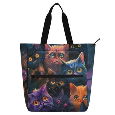 Imagem de GAIGEO Bolsa de trabalho feminina colorida para gatos e gatinhos, bolsa escolar, bolsa para professores, amantes de livros
