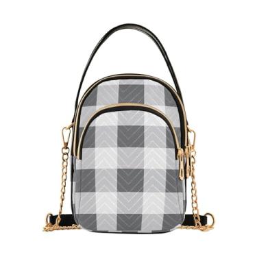 Imagem de Bolsa tiracolo feminina Strawberry Red Heart Love Dots, bolsas pequenas para mulheres, bolsas transversais, elegantes, Tecido xadrez cinza e branco, One Size