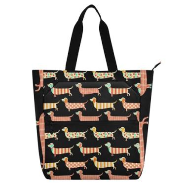 Imagem de GAIGEO Bolsa feminina laranja amarela Dachshund para trabalho, lona, praia, livros, bolsas de tecido com zíper, para amantes de livros